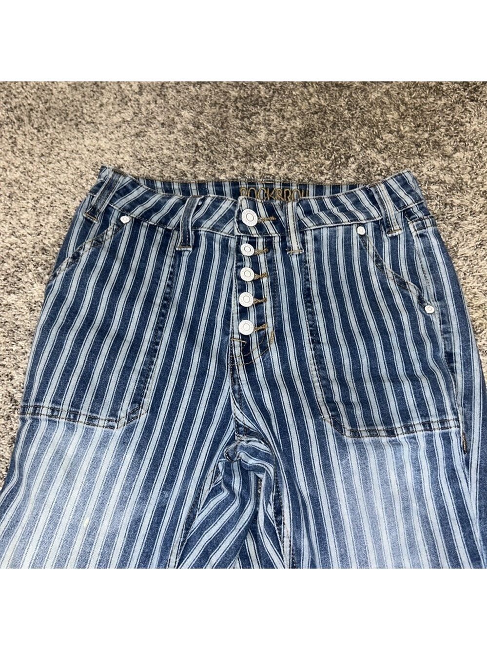 Rock & Roll Denim Y2K High Rise Flare Striped Jeans Size 25 - Picture 6 of 6